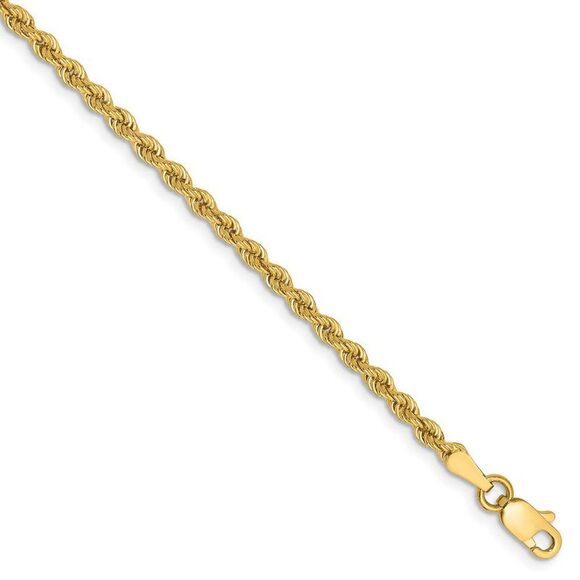 2.5mm 14k Yellow Gold Handmade Solid Rope Chain Bracelet 7 Inch